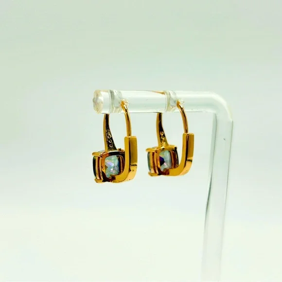 💙💚 CZ Mystic Rainbow Stone Earrings – Rose Gold Leverbacks - Picture 4 of 6
